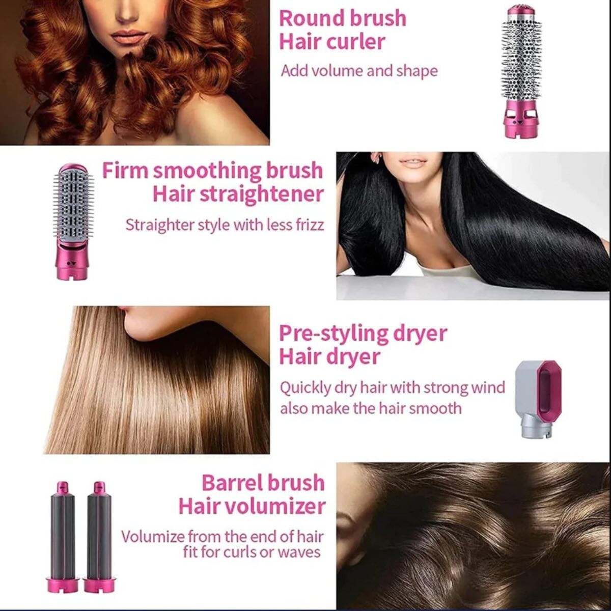 5-in-1 Electric Hair Dryer Brush Kit | Blow Dryer, Straightener, Curler & Volumizer Styling Tool