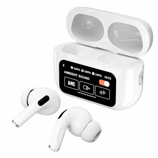 White A9 Pro ANC Bluetooth 5.4 Wireless Earbuds with Smart Screen and Active Noise Cancellation