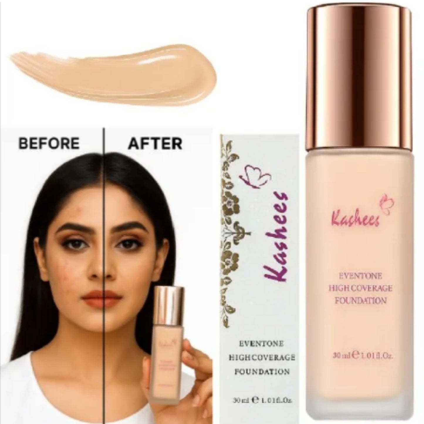 Kashees Eventone Liquid Foundation | High Coverage Long Lasting Radiant Makeup Base 30 ml