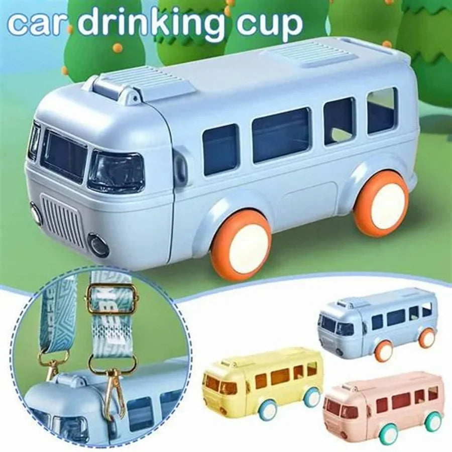 Bus Shape School Water Bottle | 500ml | With Strap | Cute & Leak-Proof | Random Color