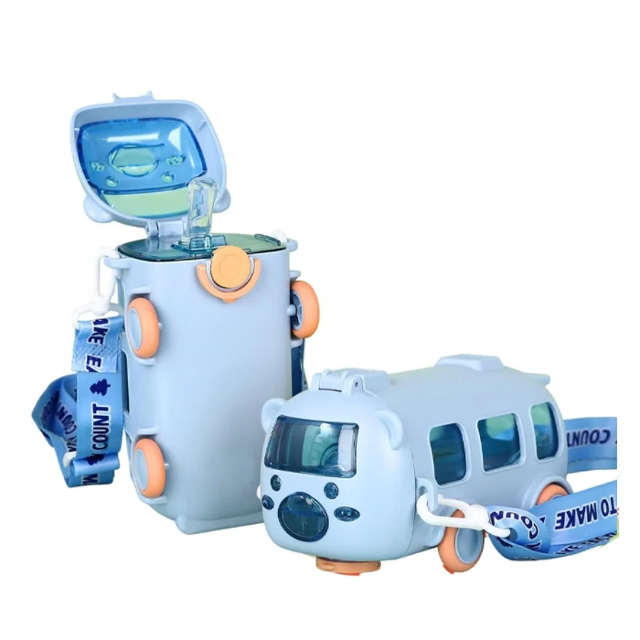Bus Shape School Water Bottle | 500ml | With Strap | Cute & Leak-Proof | Random Color
