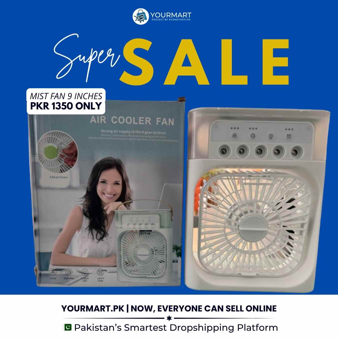 9 Inch Mist Fan | Portable Air Conditioner Fan |  Mist Water, And Humidifier Function | Led Night Light Water Mist | Random Color