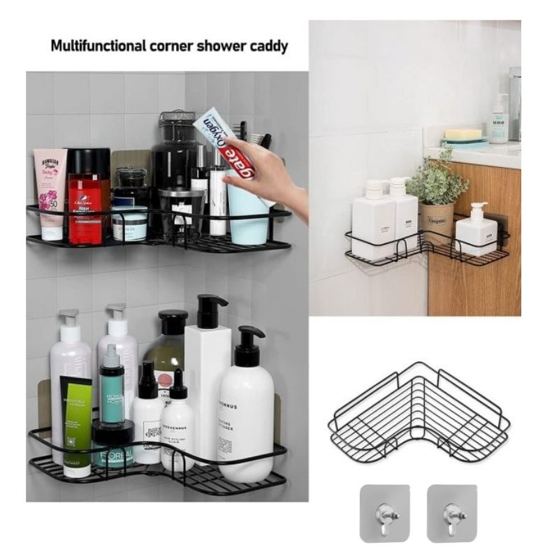 Wall Corner Rack + 2 Self Adhesive Screws  | Multipurpose Kitchen, Sink Organizer, Metal Bathroom Accessories Corner | Shelf Wall Mount Storage Rack
